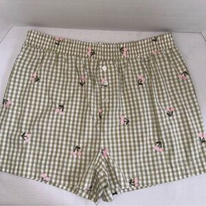NWOT Green Gingham Cherry Boxer Shorts Cottagecore Size M
